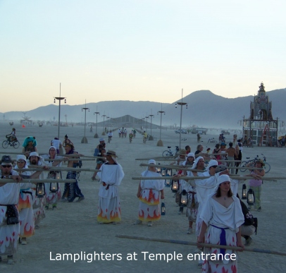 Lamplighters at temple.