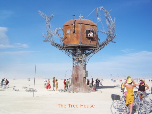 Tree house of metal.