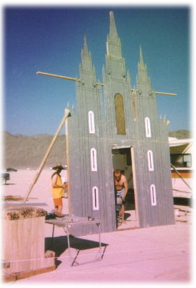 Mormon Temple facade with Moroni.