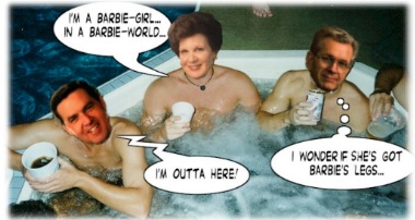Jeffrey R Holland, Boyd K Packer and Barbie Girl in hot tub.