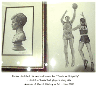 Boyd K Packer sketch of book and basketball.