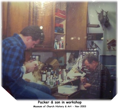 Boyd K Packer and son in workshop.