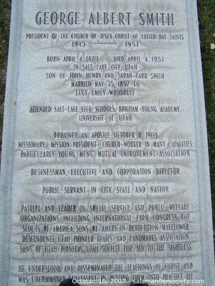 George Albert Smith grave marker top secion.