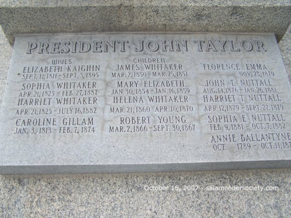 John Taylor grave marker other side.