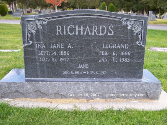 Legrand Richards grave marker back side.