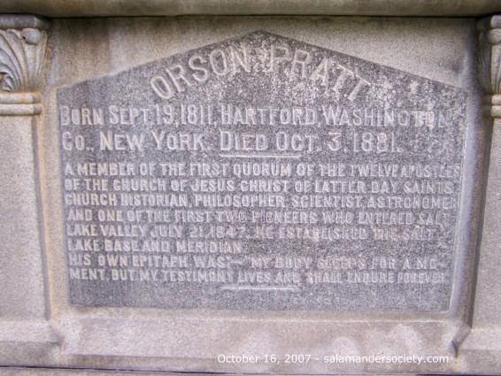 Orson Pratt grave marker close up.