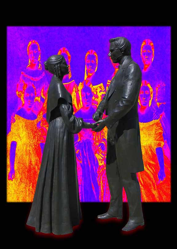 Joseph and Emma Statues With Polygamy Backdrop by grindael.