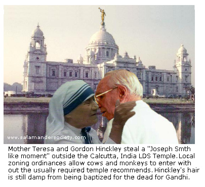 Mother Teresa steals kiss with Gordon B Hinckley.