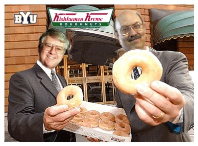Daniel Peterson and Louis Midgley open up Kishkumen Kreme Donuts.