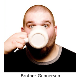 Brother Gunnerson drinking imitation coffee.