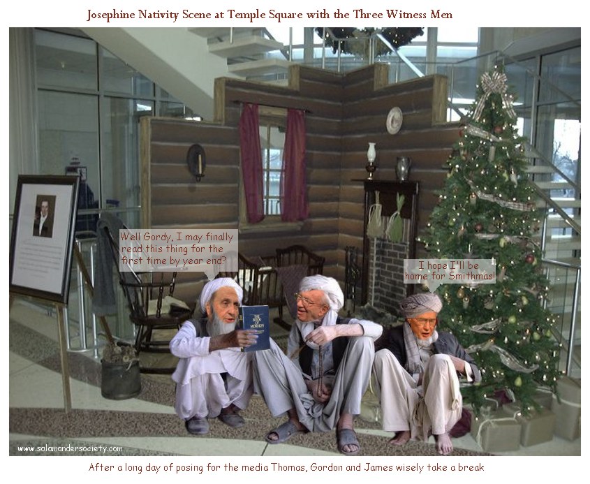 Mormon LDS Josephine Nativity temple square three wise witness men Gordon Hinckley, Thomas Monson, James Faust.