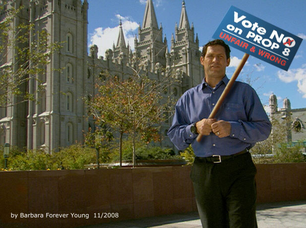 Steven Young demonstrates against Prop 8 on temple square.