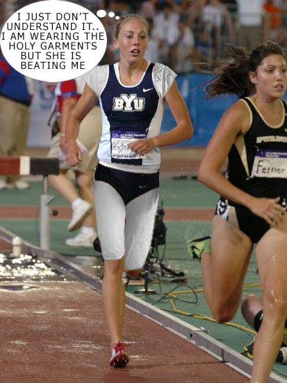 BYU runner in garments frustrated.
