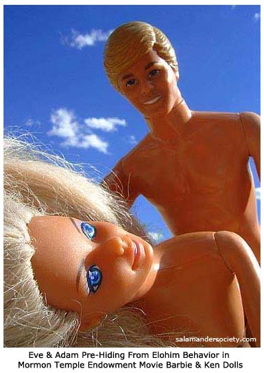 Barbie and Ken, Adam and Eve in Mormon Endowment Temple Movie.