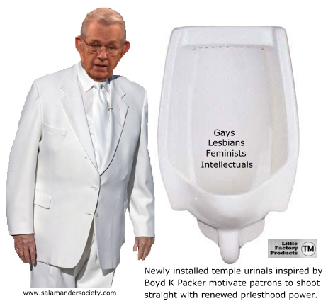 Boyd K Packer solves messy temple urinal dilema by revelation.
