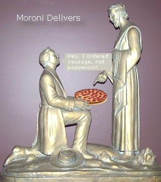 Moroni delivers pizza.