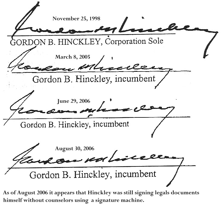 Gordon B Hinckley's signature through the years.