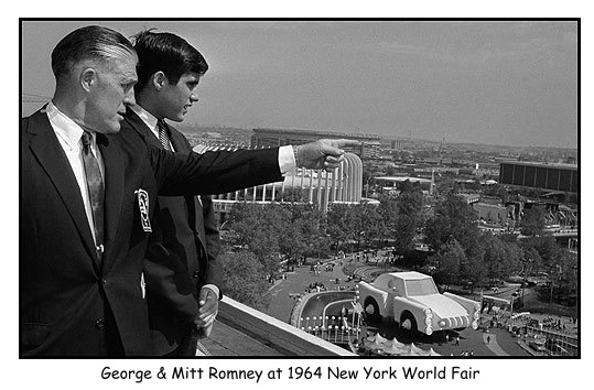 Mitt Romney with father, George Romney at 1964 world fair.