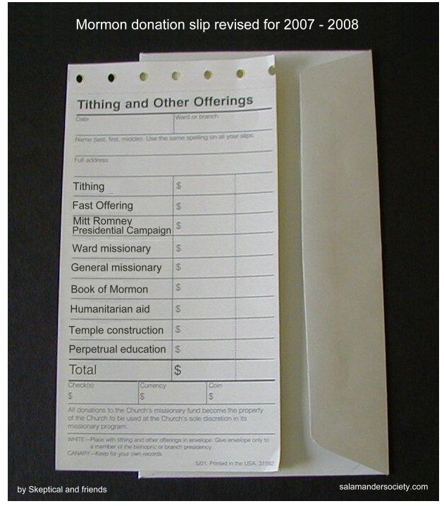 Mormon donation Mitt Romney presidential campaign.