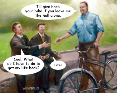 Mormon elders bike back.