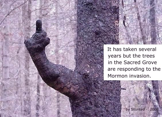 Sacred Grove fingers Mormon invasion.