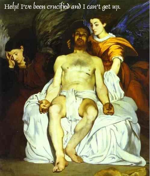 Mormon Jesus crucified and can't get up.