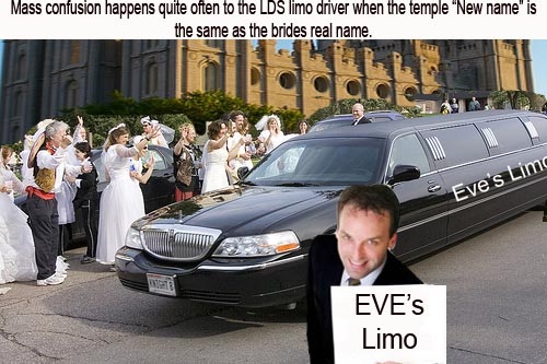 Mormon temple new name Eve limo.