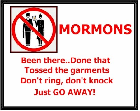 Door poster - no to Mormons.