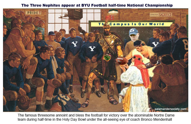 Three Nephites visit BYU football team at half-time.
