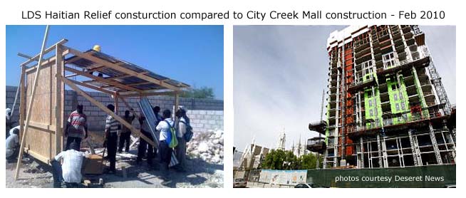 Mormon Haitian Relief construction stucture compared to City Creek Mall consturction Feb 2010.