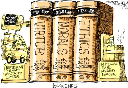 Utah Mormon GOP bookends by Pat Bagley - Salt Lake Tribune - March 2010.